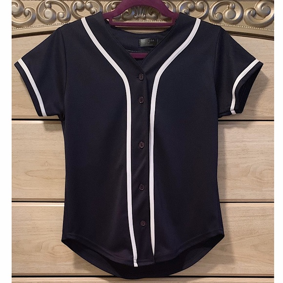 Hat and Beyond Tops - Basic button down baseball jersey shirt top